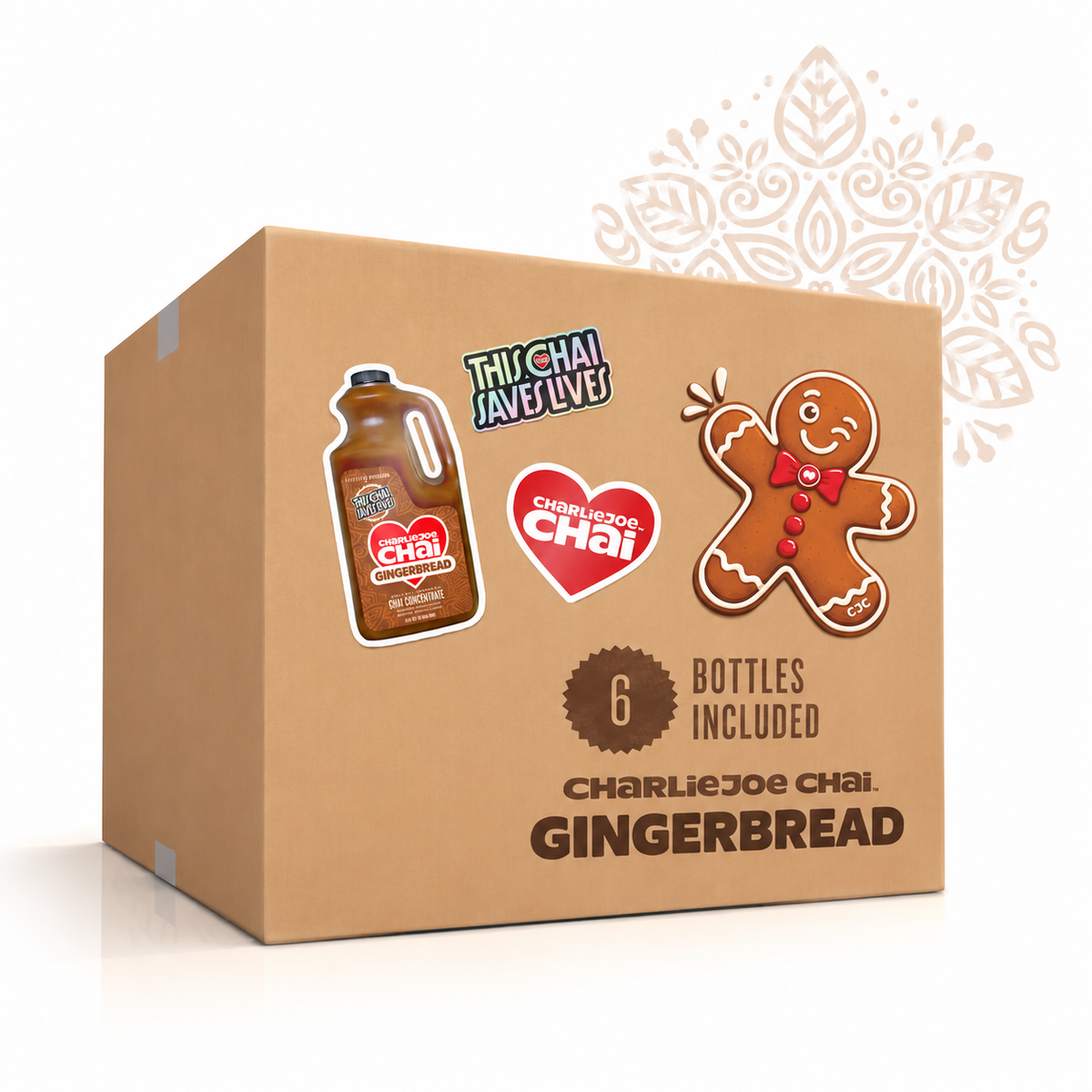 CharlieJoe Chai Gingerbread case containing six 64 oz bottles