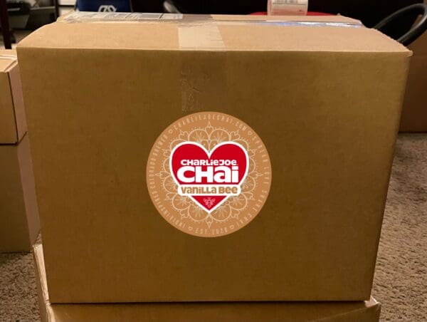 A box of chai tea is sitting on the table.